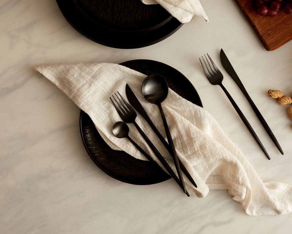 London Black Cutlery Set – 16 or 24 Piece Stainless Steel Matte Flatware