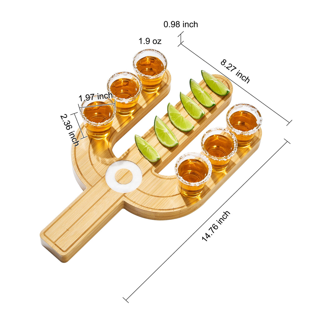 Cactus Tequila Tray & Shot Glasses Set - Tequila Gifts & Mexican Gifts