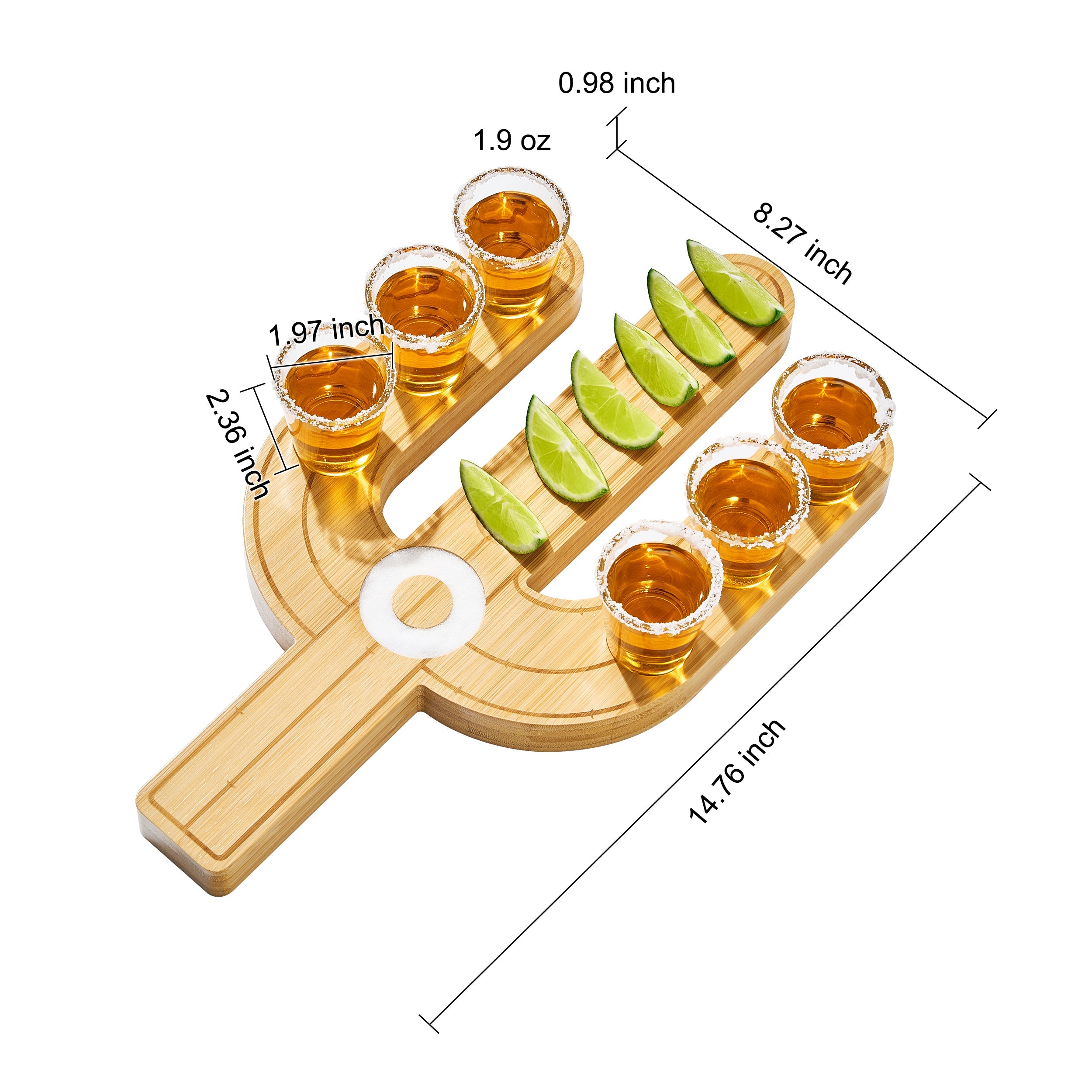 Cactus Tequila Tray & Shot Glasses Set - Tequila Gifts & Mexican Gifts