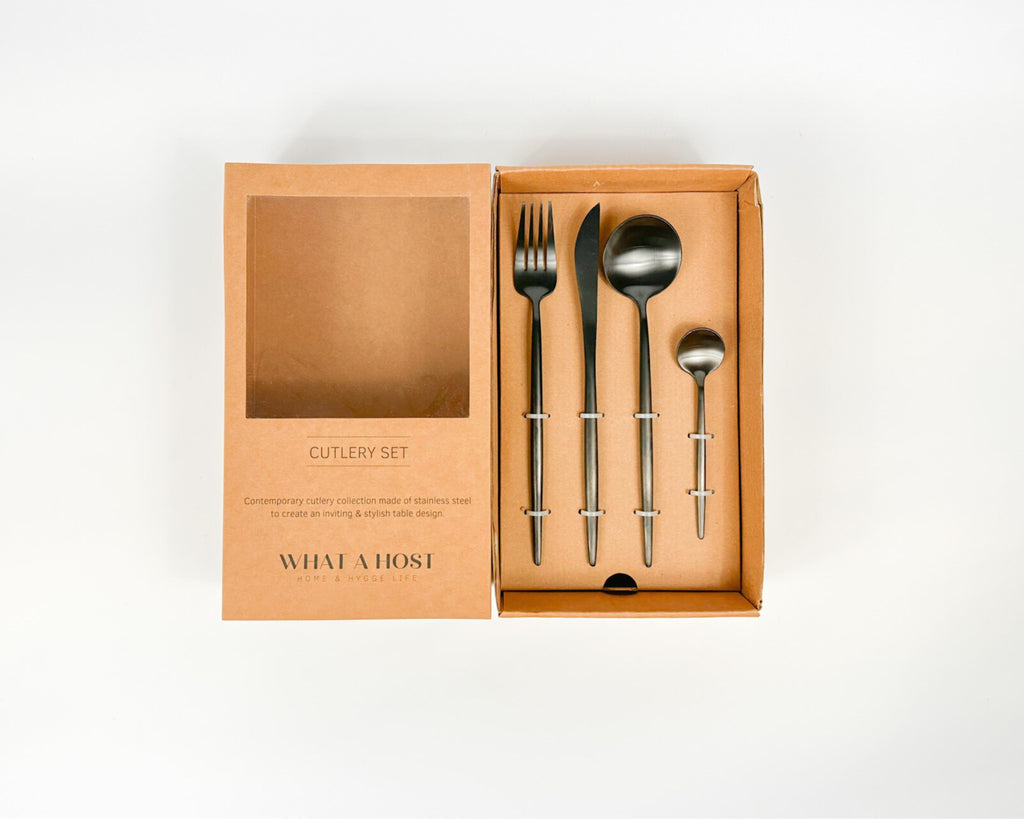 London Black Cutlery Set – 16 or 24 Piece Stainless Steel Matte Flatware
